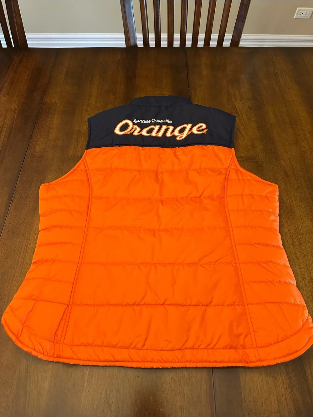 Womens Reversible Puffer Vest - Navy and Bright Orange